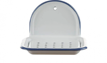 Münder Soap Dish from Emaille 2 pieces to Hang, White with Blue Border